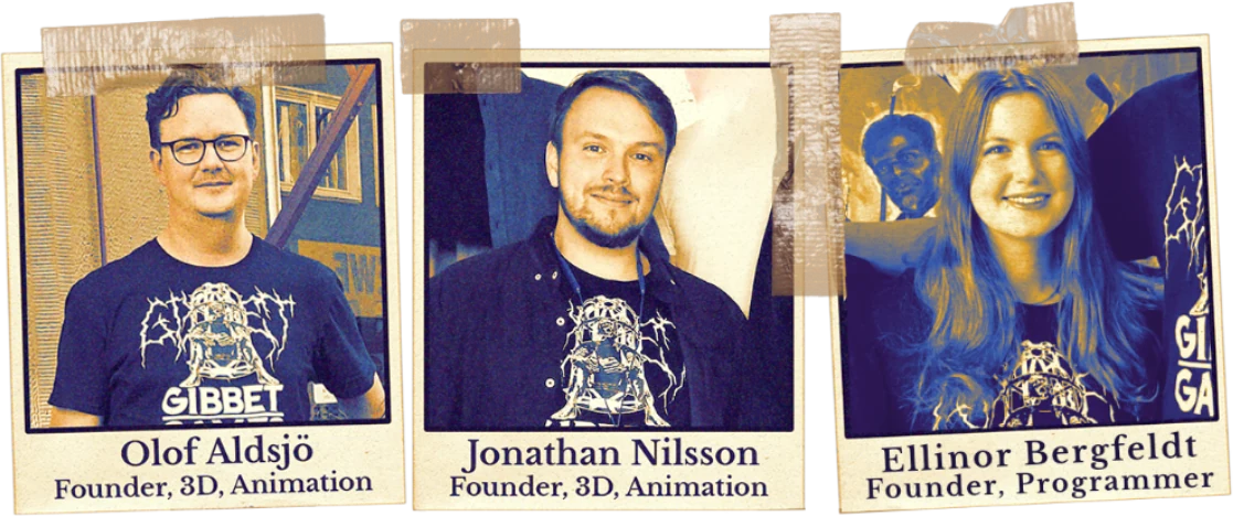 Olof Aldsjö, Jonathan Nilsson and Ellinor Bergfeldt, founders of Gibbet Games